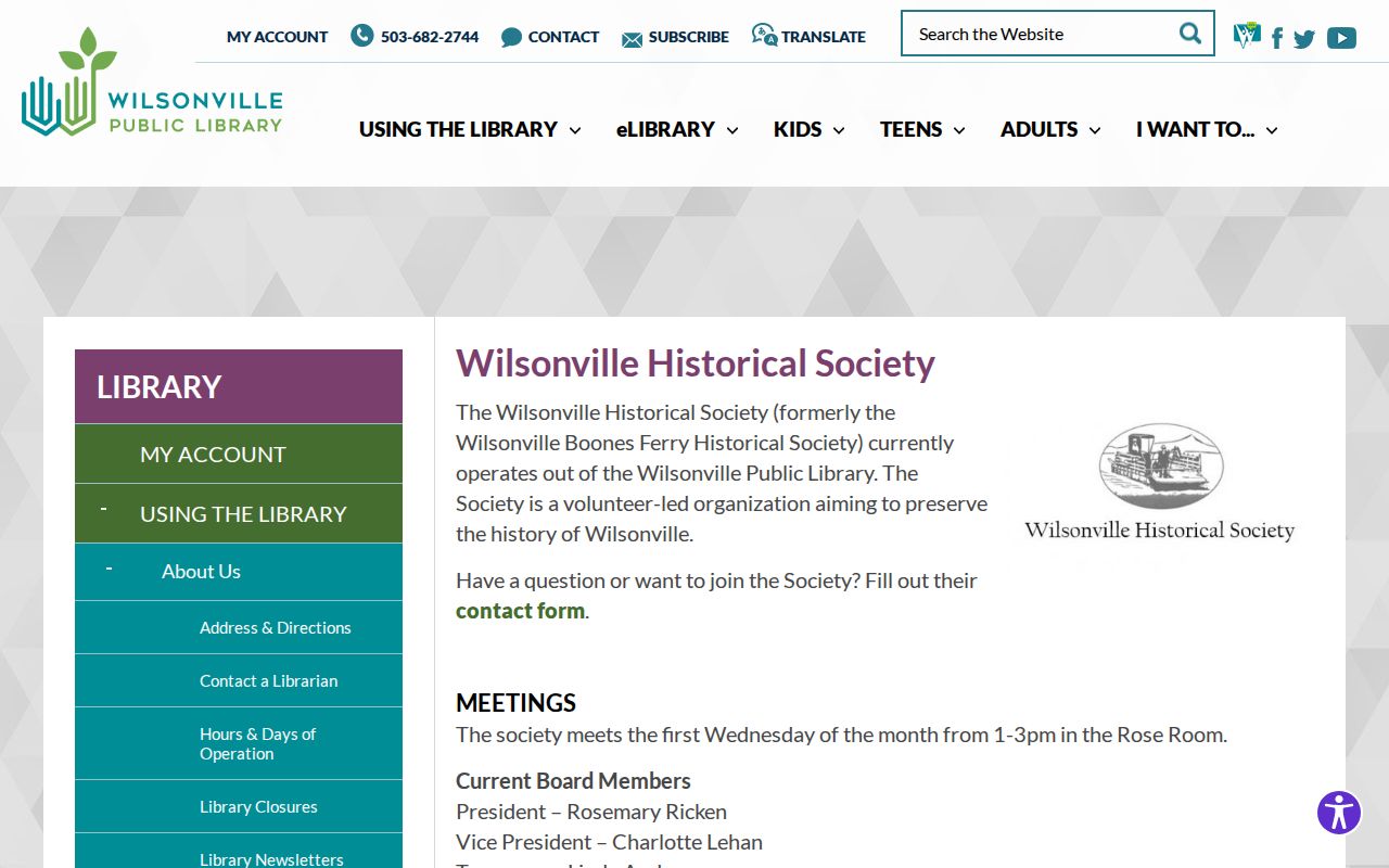 Wilsonville previous residents local history at the Wilsonville Historical Society