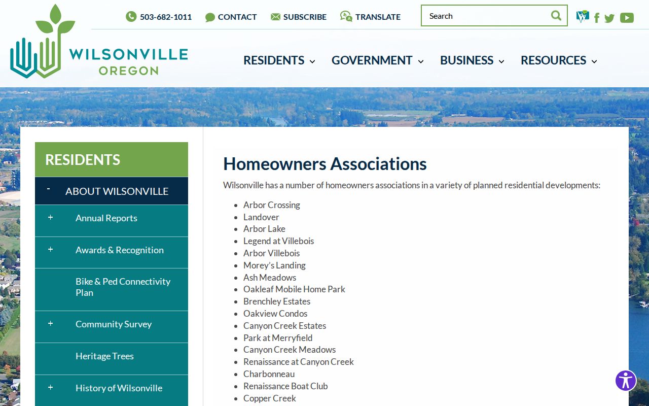 Wilsonville neighbors homeowners association inventory