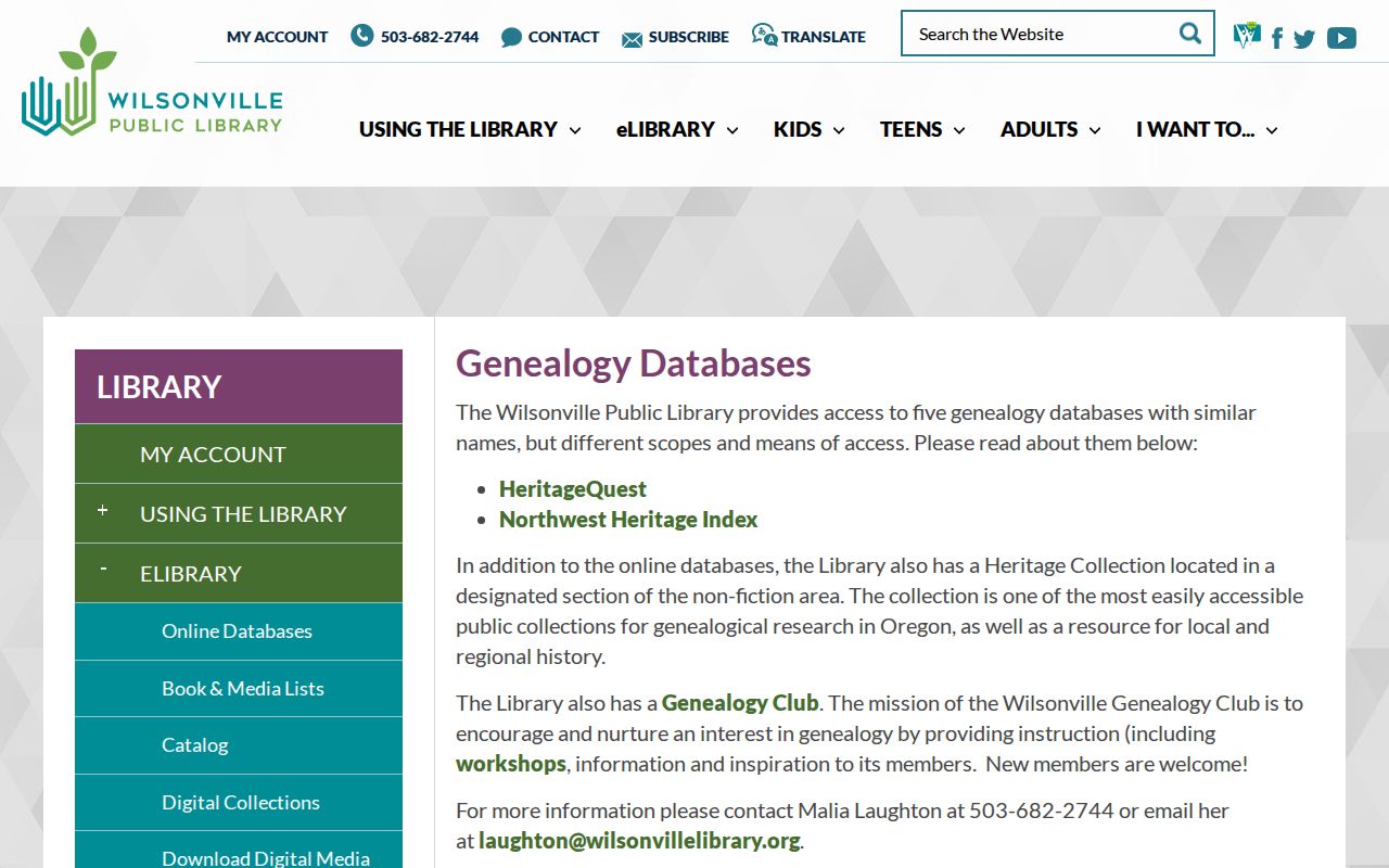 Wilsonville previous residents research through the library genealogy collection