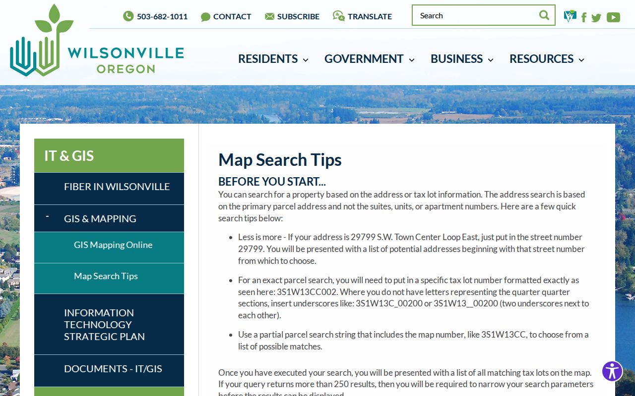 Wilsonville residents directory map-search tips for primary addresses and tax lots